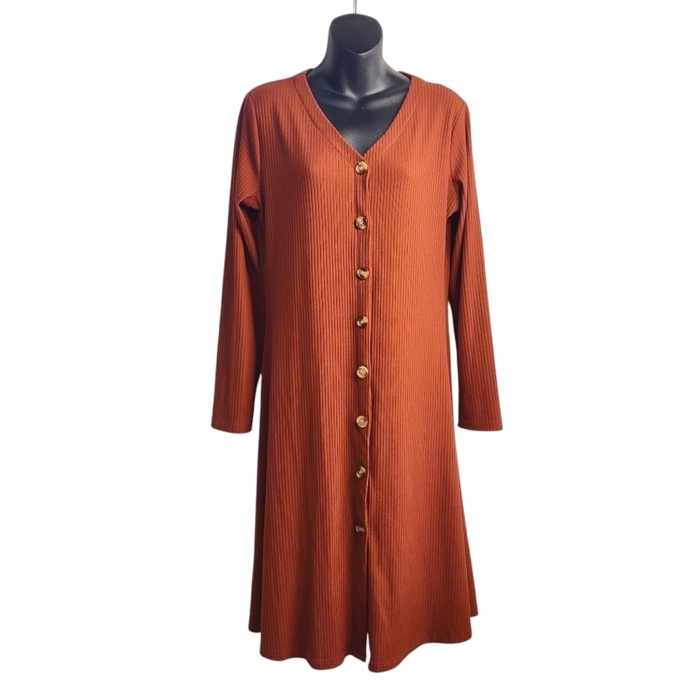 R.Vivimos Women's Orange Long Sleeves V-Neck Casual Button Knit Cardigan Sz L